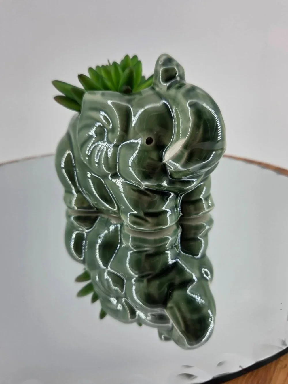 Vintage Sage Green Ceramic Elephant Planter Succulent Pot